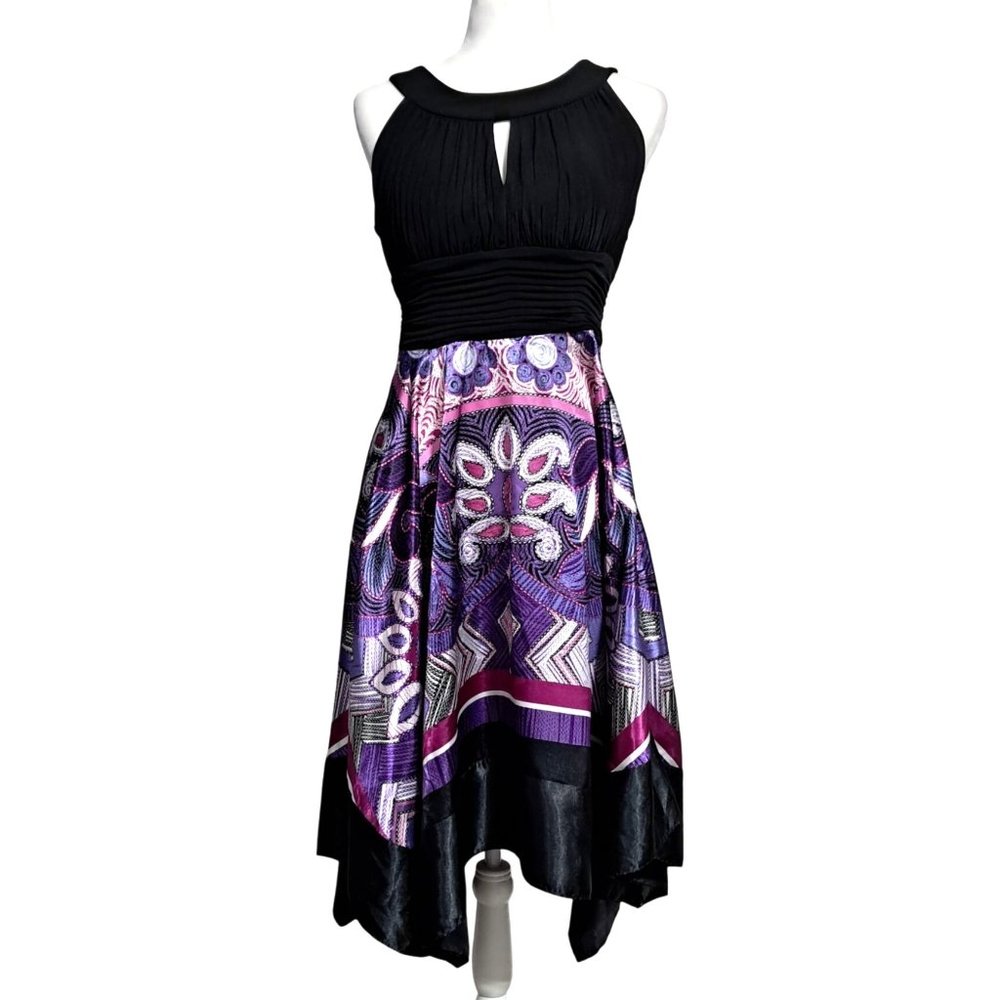 Dressbarn Dress Womens Size 10 Ruched Top Paisley Kerchief Bottom Purple Black P